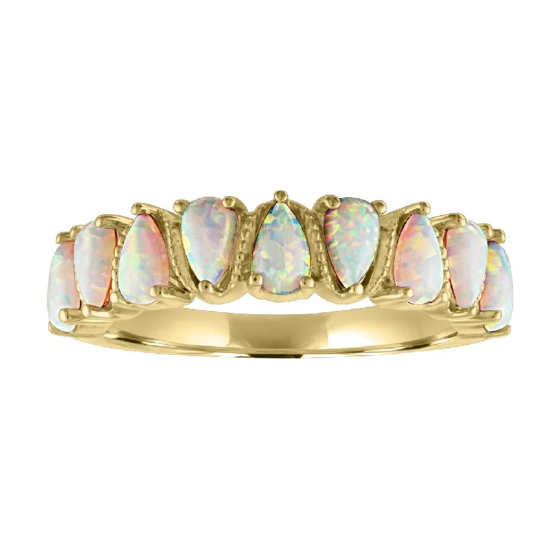 women’s stackable gemstone rings-Lola Pear Shape Band Ring