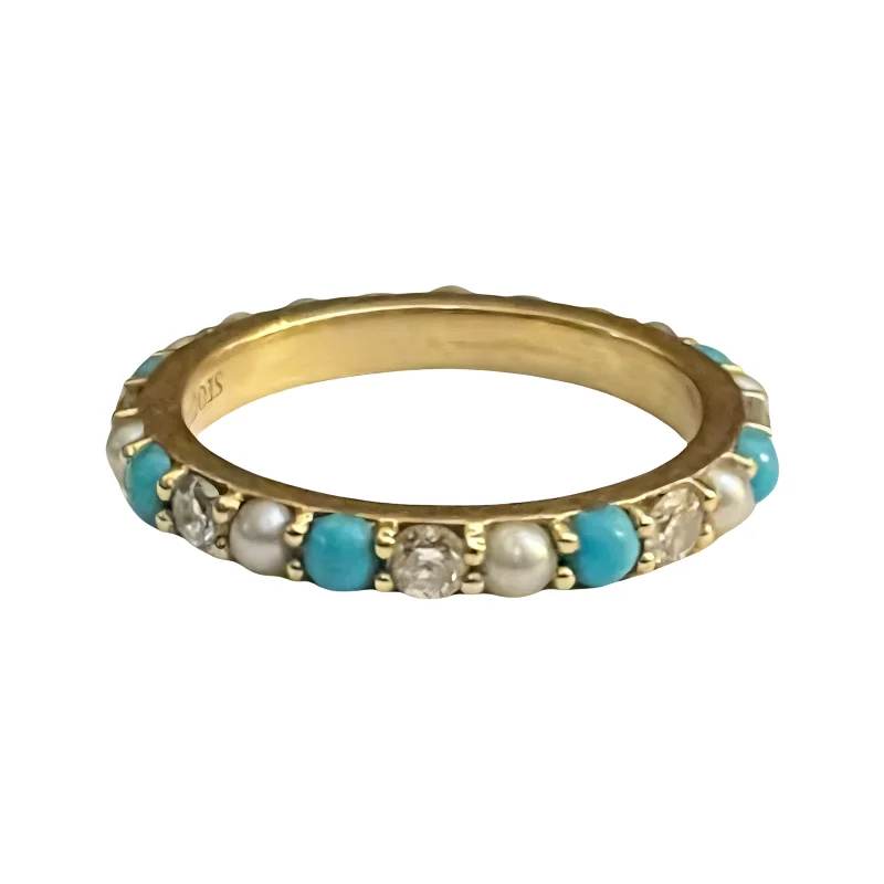 women’s fashion rings-Isabel Turquoise Pearl and Diamond Eternity Band Ring