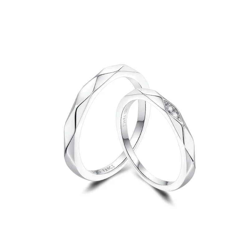 women’s stackable wedding rings-FANCIME "All Angles" Matching Sterling Silver Rings