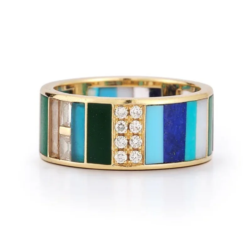 women’s diamond halo rings-Gemstone Diamond & Enamel Isla Band Ring