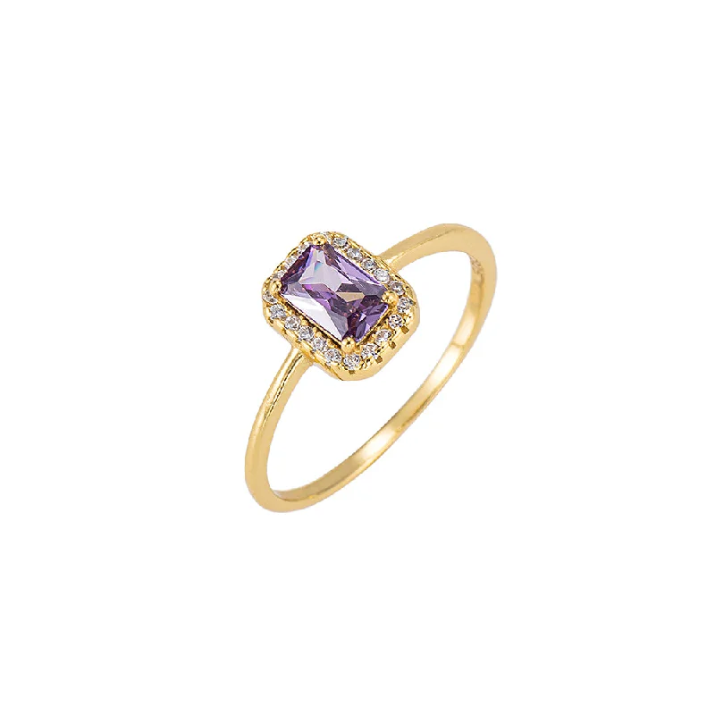 women’s emerald cut rings-Amethyst and CZ Ring