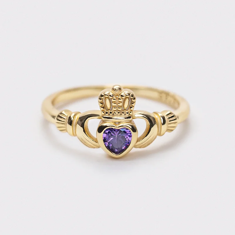 women’s rose gold rings-Purple Heart Crown Ring