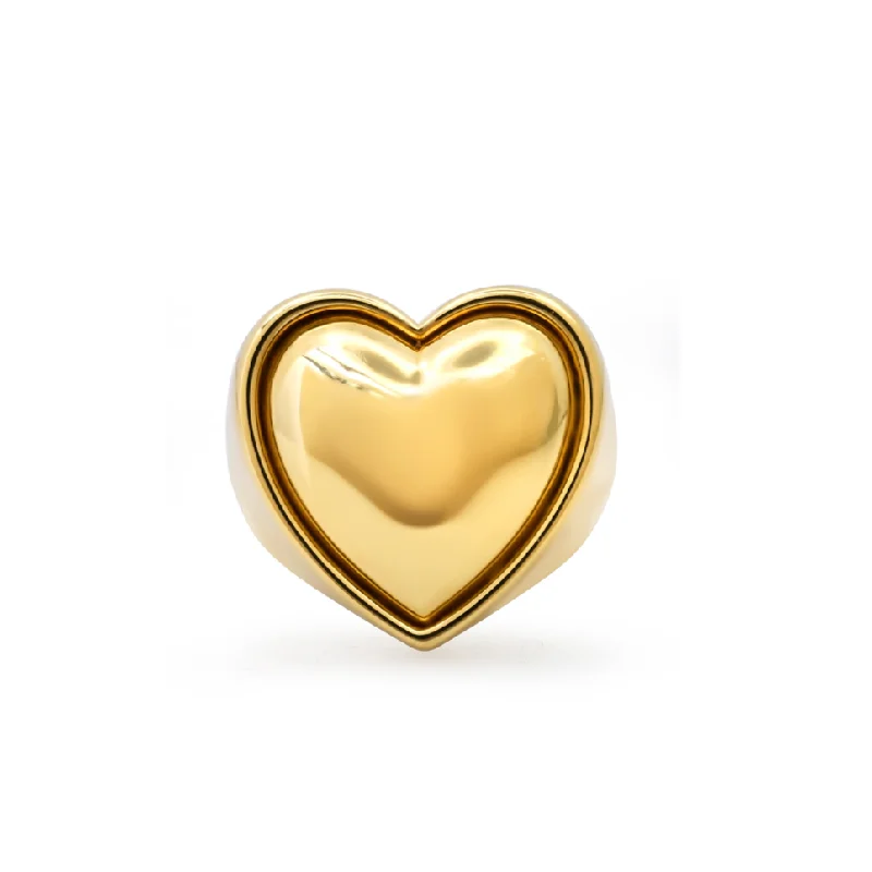 women’s emerald cut rings-Puffer Gold Heart Cocktail Ring