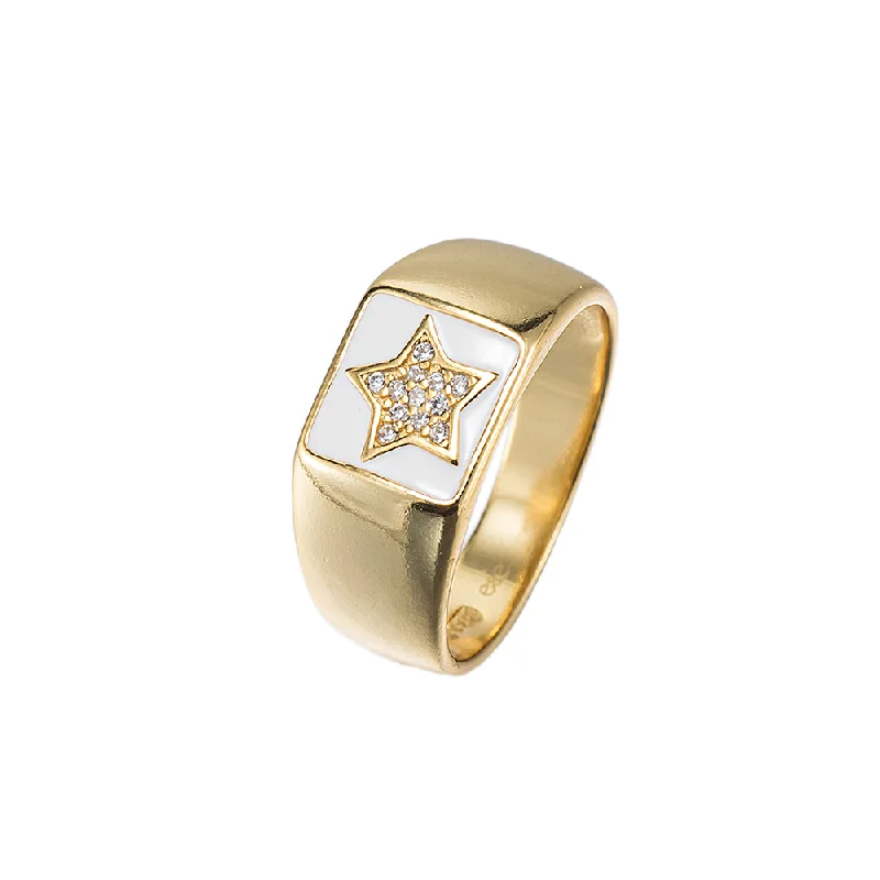 women’s luxury diamond rings-Sterling Silver Star Signet Ring