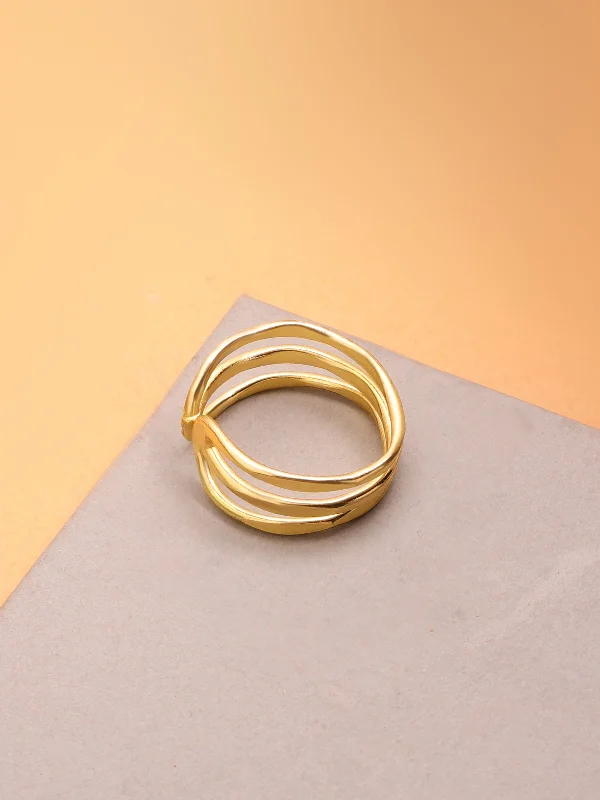 women’s custom diamond rings-3 line Statement Brass Adjustable Ring